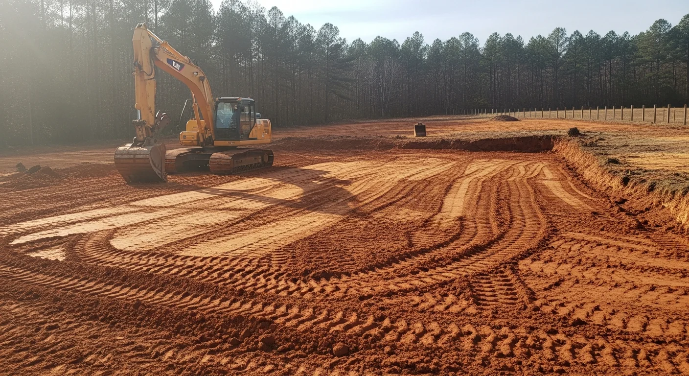 Excavation and land clearing equipment at work site
