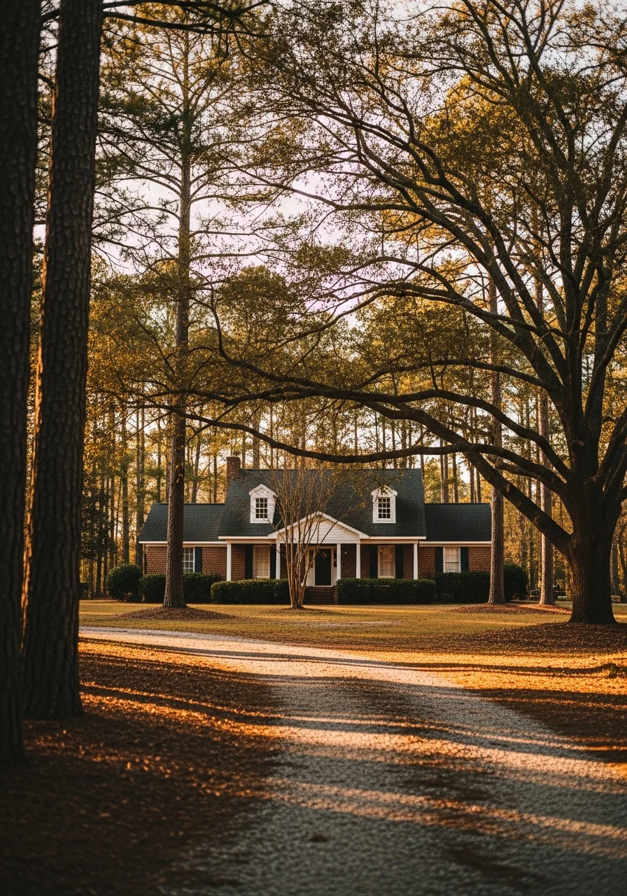 Residential property in Kershaw County with classic Southern home style and mature trees.