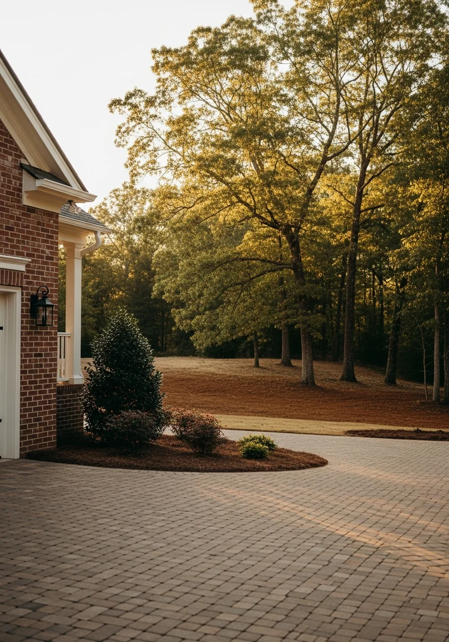 Fort Mill residential property with brick exterior and established landscaping in afternoon light.